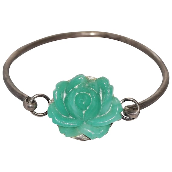 Vintage Sterling Silver Jade Flower Bracelet Etsy Canada