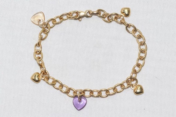 14 KT Yellow Gold Hearts Bracelet - image 2