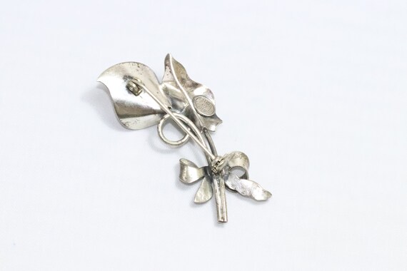 Vintage Floral Sterling Silver Brooch - image 5