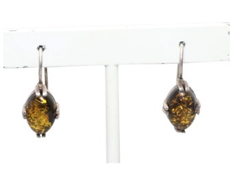 Boucles D'Oreilles Pendantes En Argent Sterling Avec Ambre - Style Art Déco, Bijou Insolite