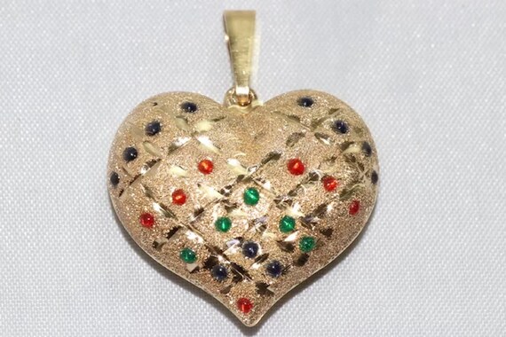 14 KT Gold Enamel Heart Shaped Pendant - image 3