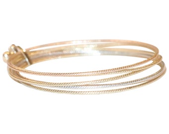14K Tri Color Gold Stackable Heart Bangle Bracelet
