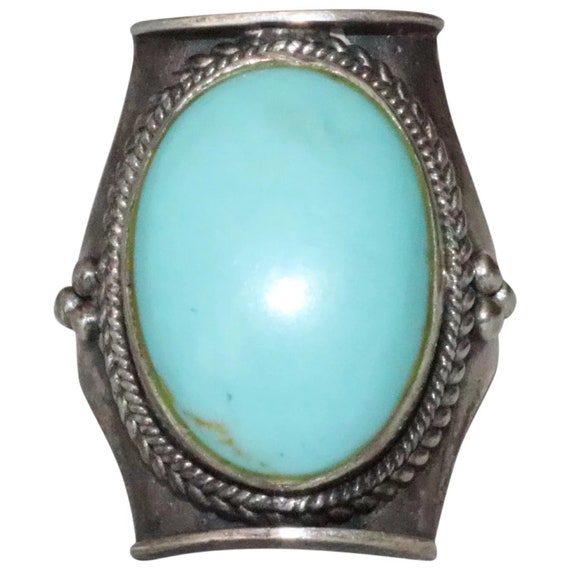 Vintage Sterling Silver Bezel Set Turquoise Ring - image 1