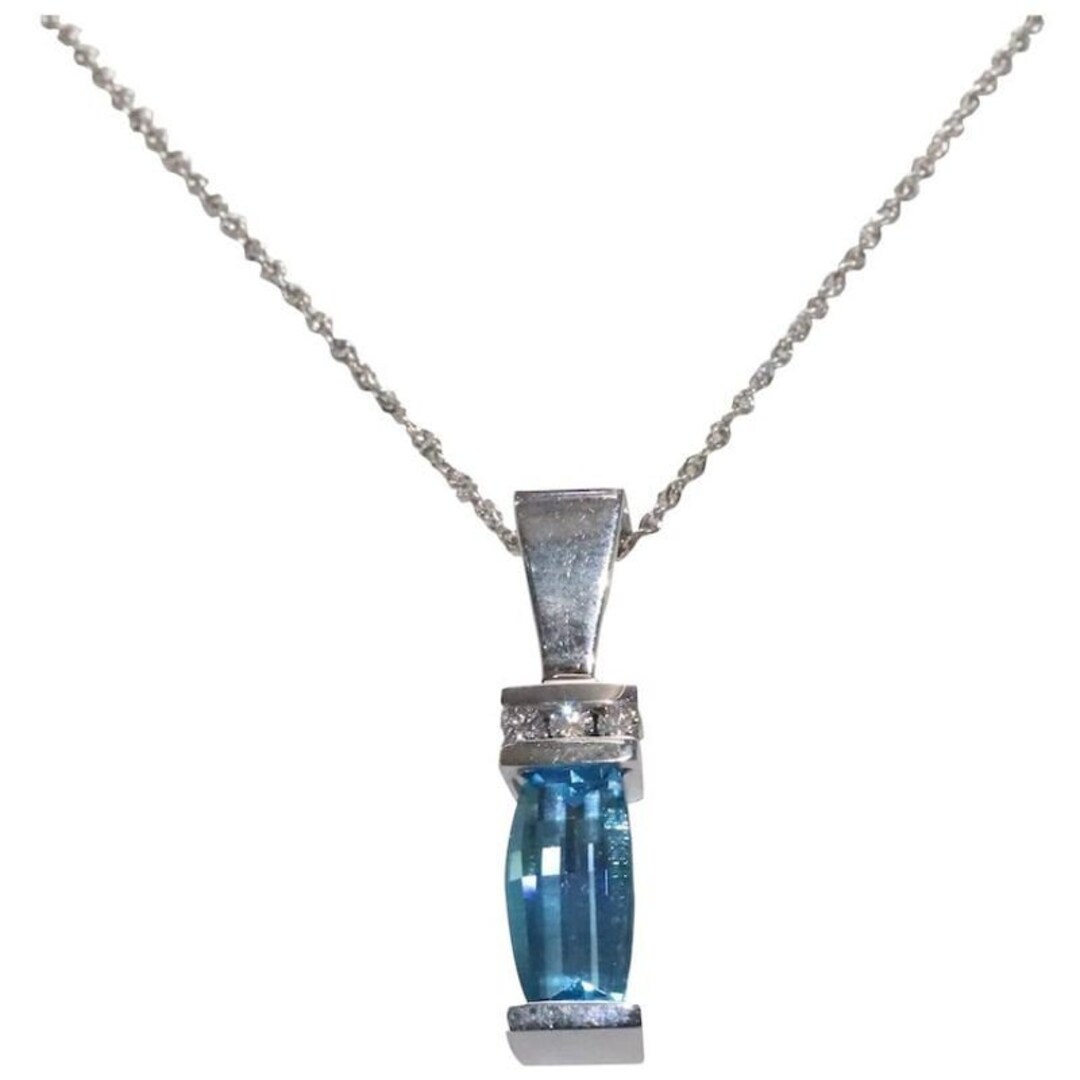 14KT ホワイトゴールド ダイヤモンド ブルートパーズ 7.0 CT 