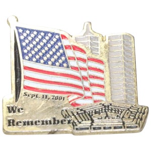 NY Twin Towers Hero Black Ribbon Pewter Pin Memory 9-11-01 Fireman