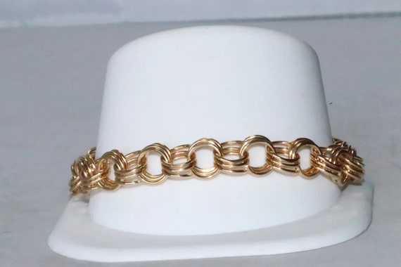 14K Yellow Gold Triple Strand Charm Bracelet - image 3