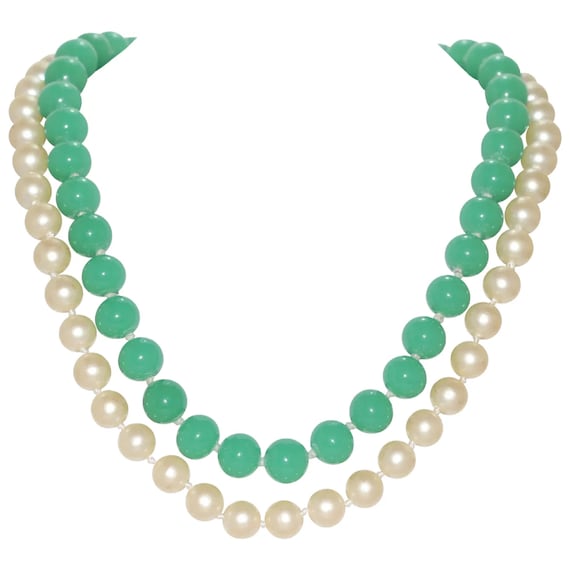 Vintage Jade and Pearl Necklace - image 1