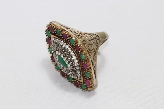 Vintage Sterling Silver Green Onyx Multi Color Cr… - image 4