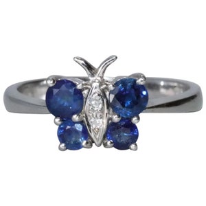 14K White Gold Diamond Sapphire Butterfly Ring image 1