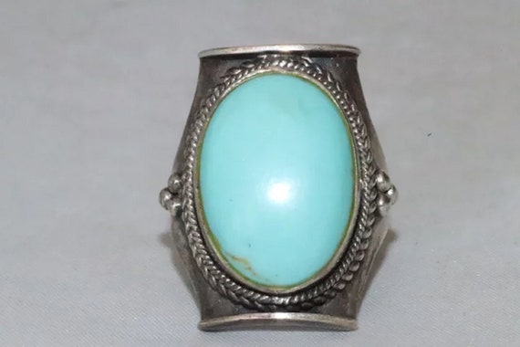 Vintage Sterling Silver Bezel Set Turquoise Ring - image 2