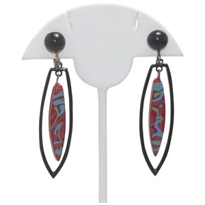 Vintage Costume Black Onyx Hand Painted Clip On Earrings