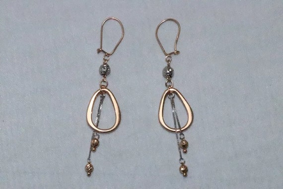 14 KT Two Toned Gold Dangle Earrings - image 3