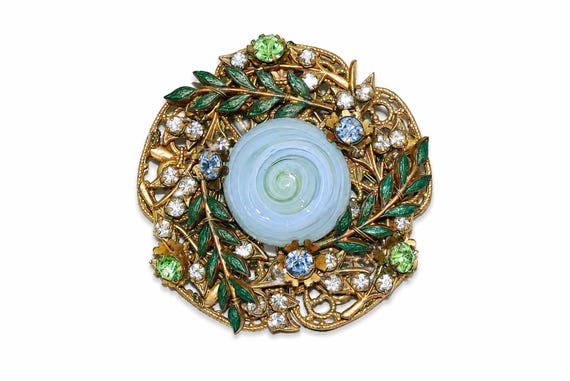 Frank Hess Floral Wreath Glass Bead Costume Brooch