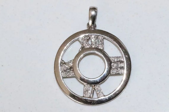 14K White Gold Diamond Watch Face Pendent - image 2