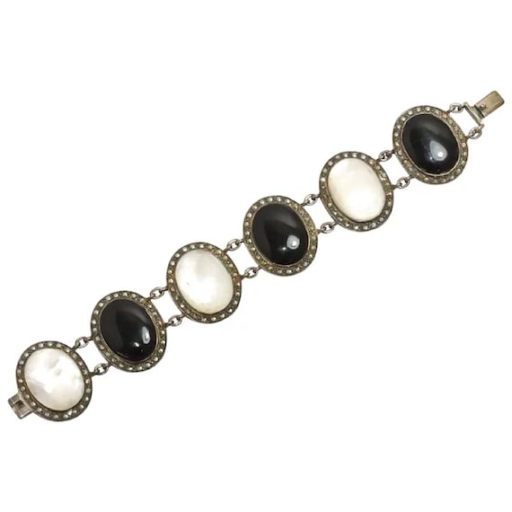 Sterling Silver Onyx and Mother of Pearl Bracelet - Etsy Canada