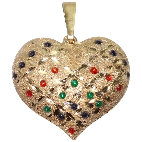 14 KT Gold Enamel Heart Shaped Pendant - image 1