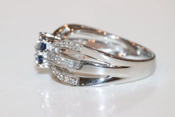 14K White Gold Diamond Floral Sapphire Ring - image 4