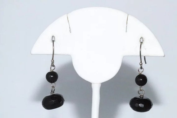 Sterling Silver Dangling Onyx And Flux Onyx Earri… - image 3