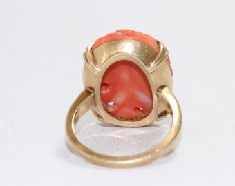 Vintage 14K Yellow Gold Floral Carved Coral Ring - Etsy