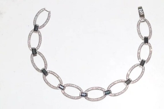 14K White Gold Diamond Natural Sapphire Bracelet - image 2