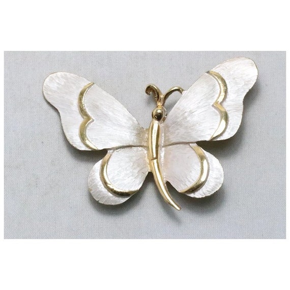 Vintage Costume White Butterfly Brooch - image 2