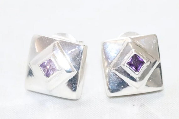 Sterling Silver Amethyst Square Earrings - image 3