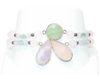 Vintage Costume Amethyst Jade Rose Quartz Bracelet