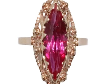 14 KT Rose Gold Russian Ruby Floral Ring