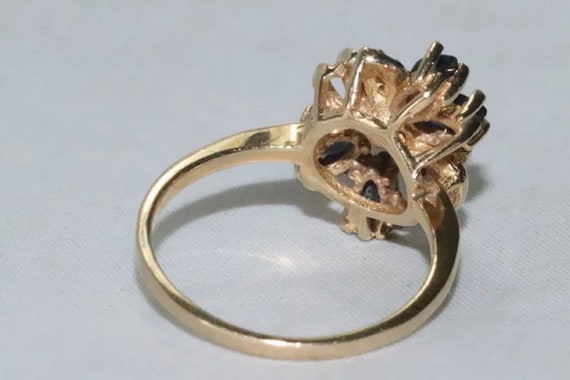 14K Yellow Gold Marquise Sapphire Diamond Ring - image 4