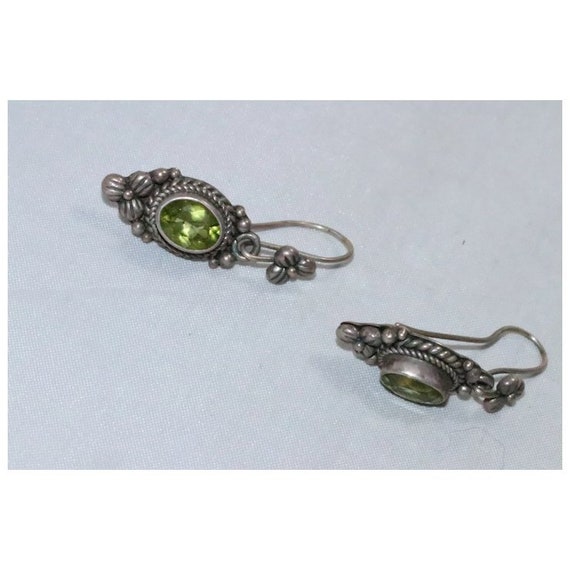 Vintage Sterling Silver Peridot Dangle Earrings - image 3