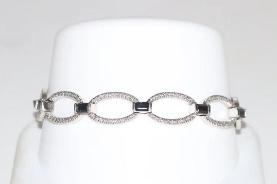 14K White Gold Diamond Natural Sapphire Bracelet - image 3