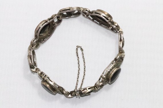 Vintage Sterling Silver Black Onyx Oval Bracelet - image 5