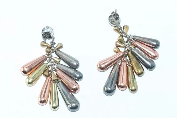 Vintage Tri Color Sterling Silver Bullet Earrings - image 4