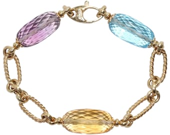 14 KT Gold Multi-Gemstone Italian Bracelet