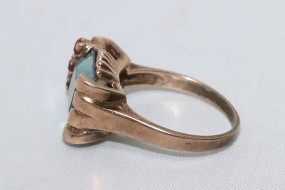 Vintage 14K Rose Gold Ruby Blue Topaz Ring - image 3