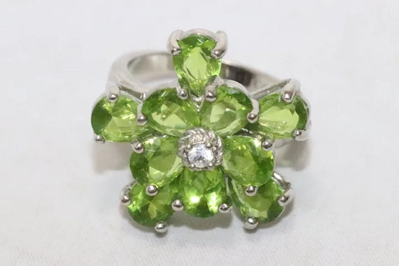 Sterling Silver Peridot Cubic Zirconia Turtle Ring - image 2