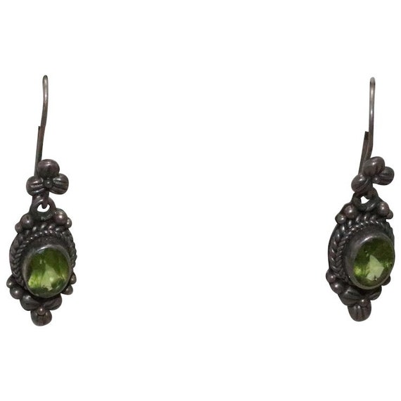 Vintage Sterling Silver Peridot Dangle Earrings - image 1