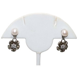 Vintage Sterling Silver Cubic Zirconia Pearl Stone Earrings
