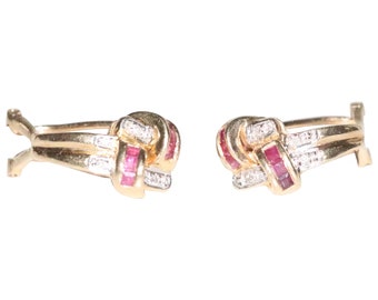 14K Yellow Gold Diamond Ruby Earrings