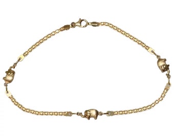 14K Yellow Gold Matte Elephant Charm Ankle Bracelet