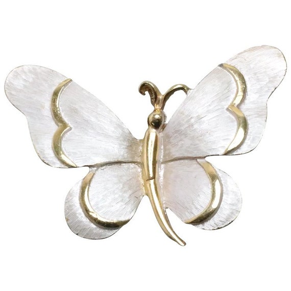 Vintage Costume White Butterfly Brooch - image 1
