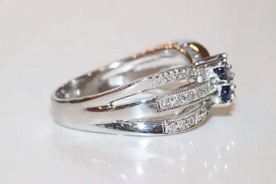 14K White Gold Diamond Floral Sapphire Ring - image 3