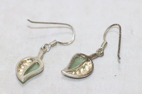 Vintage Sterling Silver Jade Stone Earrings - image 4