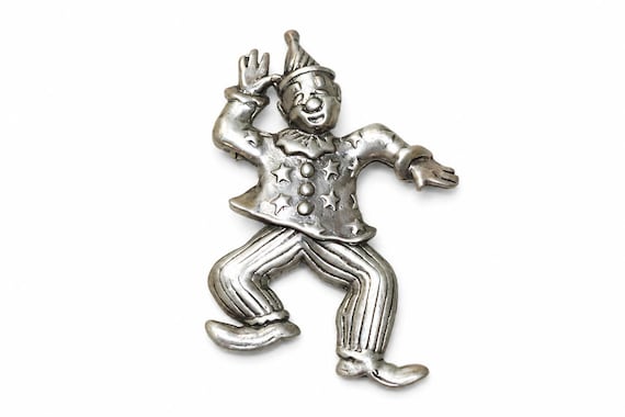 925 Sterling Silver Vintage Clown Brooch