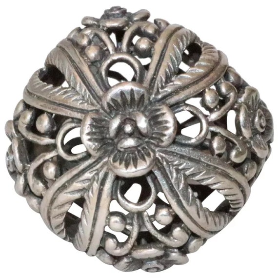 Sterling Silver Filigree Floral Leaf Ring - image 1