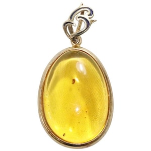 Sterling Silver Amber and Black Enamel Pendant Overlay With 14 KT Gold
