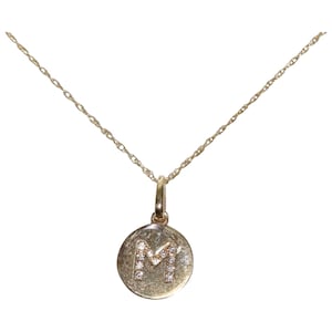 14 KT Yellow Gold M Initial Cubic Zirconia Gemstone Necklace