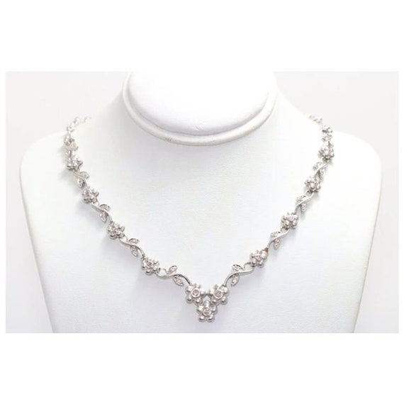 14 KT White Gold .50 CT Diamond Flower Necklace - image 2