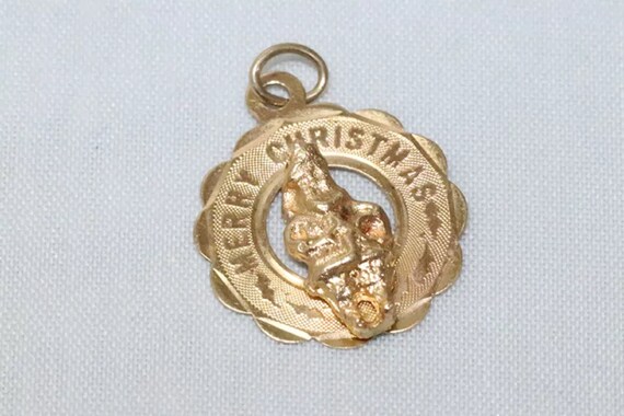 14KT Yellow Gold Merry Christmas Santa Claus Pend… - image 2