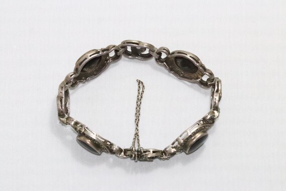 Vintage Sterling Silver Black Onyx Oval Bracelet - image 4